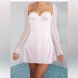 OH POLLY Long sleeve embellished pink mini dress